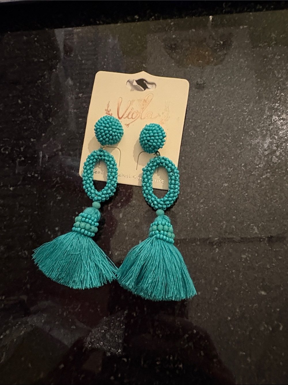 NWT Never Been Worn Teal Beaded Tassel Drop Earrings